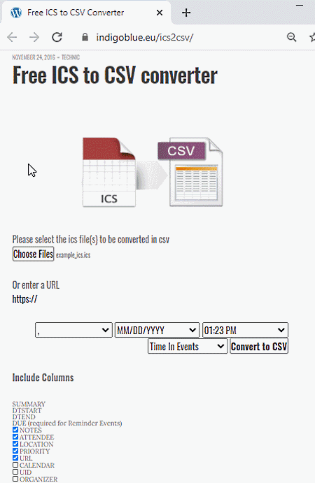 Free ICS to CSV converter