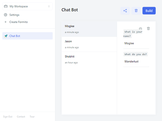 rastrear las respuestas del chatbox