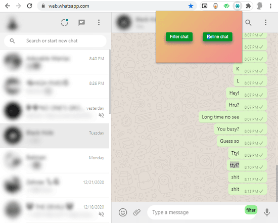 filtrar palabras clave en el chat de Whatsapp