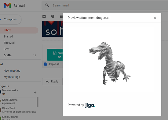 Jiga 3D Viewer para archivos adjuntos de Gmail