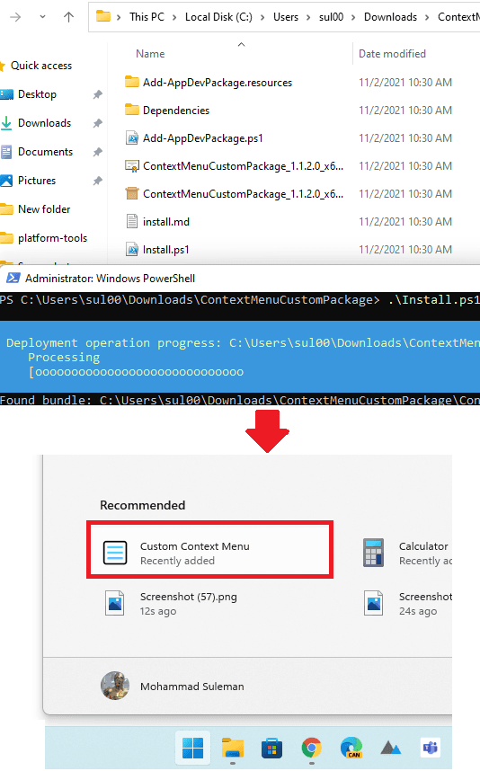 Menú contextual personalizado de Windows 11 instalado