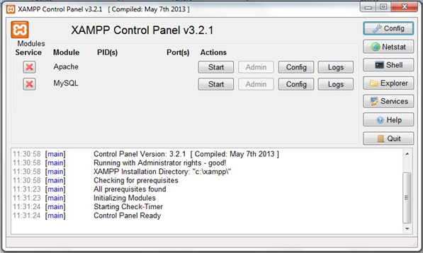 Iniciar XAMPP y activar los servidores