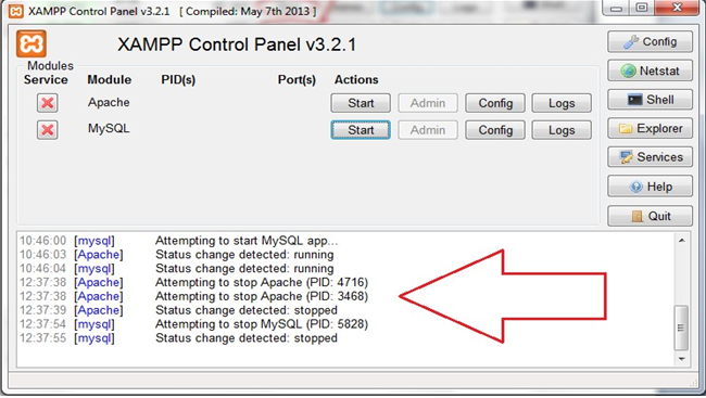 Cómo detener los servidores en XAMPP
