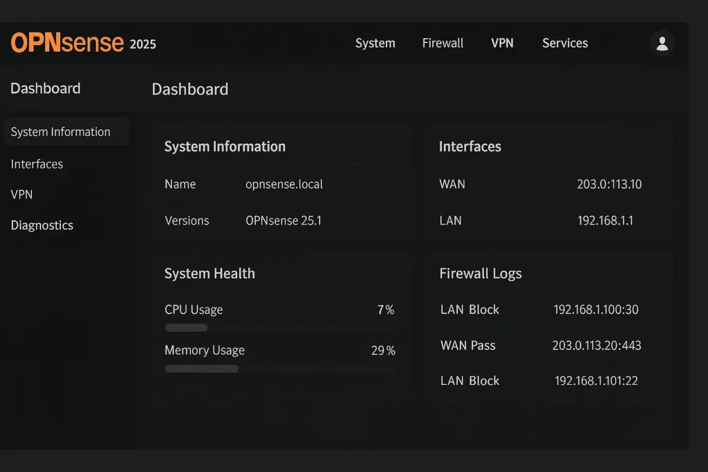Interfaz OPNsense 2025