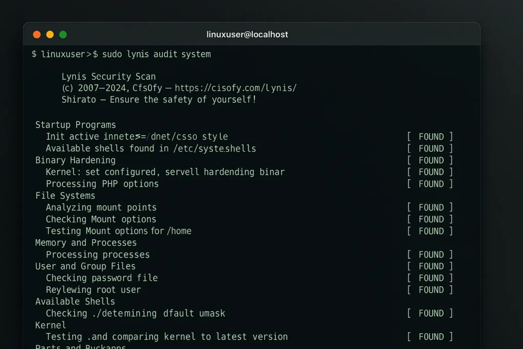 Terminal linux con auditoría Lynis