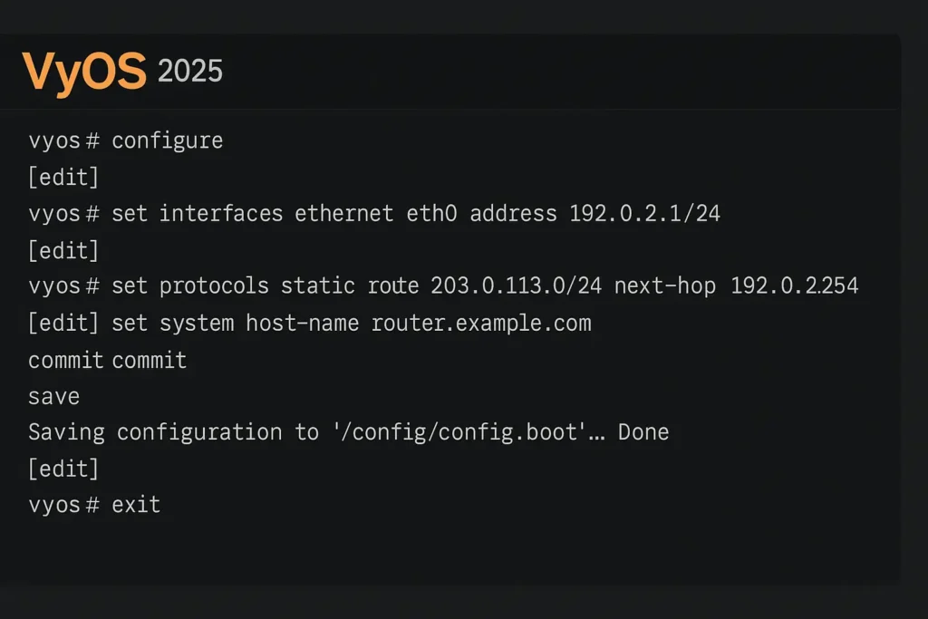 VyOS CLI router commands 2025