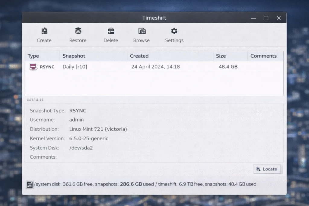Restaurar sistema linux - Timeshift 24.01 - Restauración del - Sistema