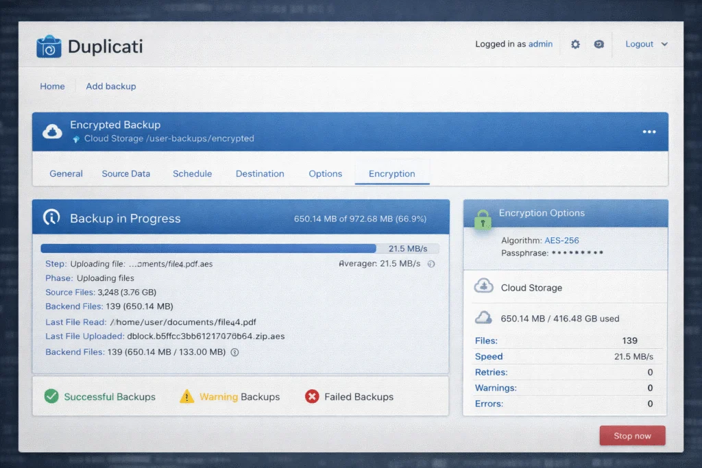 Duplicati backup cifrado - Duplicati 2.0.8.1 - Backups cifrados - Duplicati