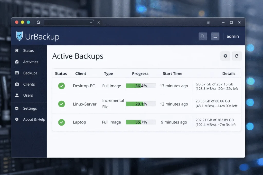 Backup en red automático - UrBackup 2.5 - Copias de - Urbackup